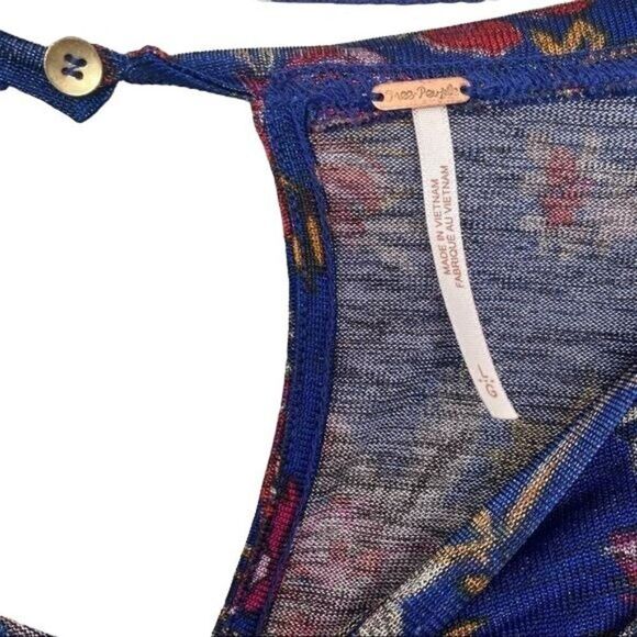 Free People Large Boho Floral 3/4 Sleeve Ruffle Shirt Blue Dock Street - Picture 5 of 9